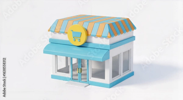 Fototapeta Stylized 3D Miniature Shop with Shopping Cart Icon