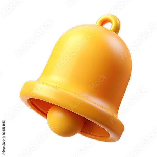 Fototapeta Warm Yellow Glossy Plastic 3D Bell Icon with Rounded Curves and Realistic Shadow Base on Transparent Background