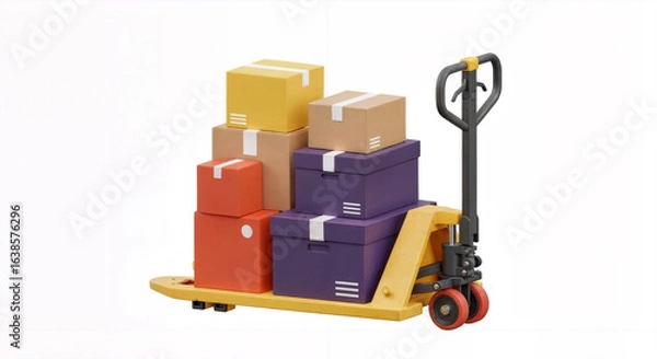 Fototapeta Pallet Jack with Stacked Shipping Boxes