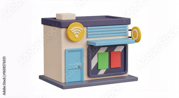 Fototapeta 3D Render of a Small Business with Wi-Fi Symbol