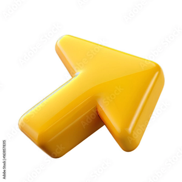 Fototapeta Polished Rich Yellow 3D Plastic Right Arrow with Smooth Beveling and Shadows