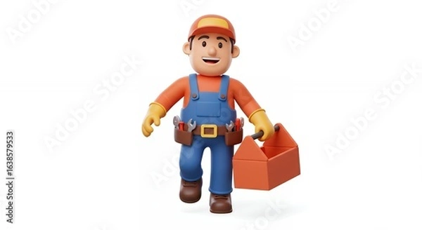 Obraz Cartoon worker character with toolbox