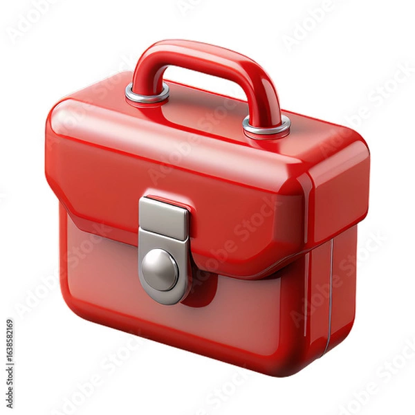 Fototapeta High-Gloss Deep Red 3D Plastic Briefcase with Central Latch and Rounded Corners