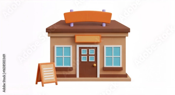 Fototapeta 3D Stylized Cartoon Shop or Cafe Building with A-Frame Sign