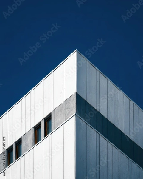 Fototapeta Modern building corner, clear sky, architectural detail, urban design, website banner