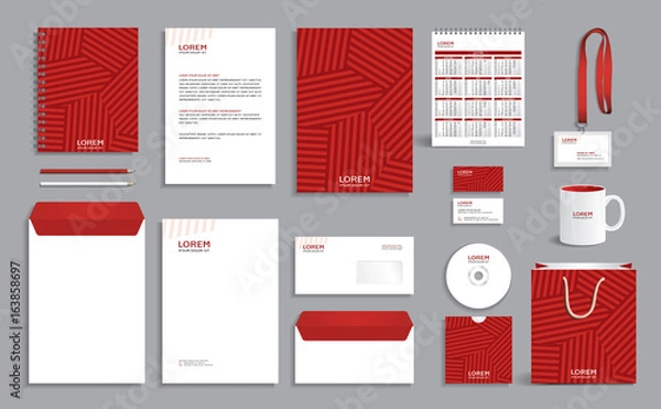 Obraz Red corporate identity design template with stripes background