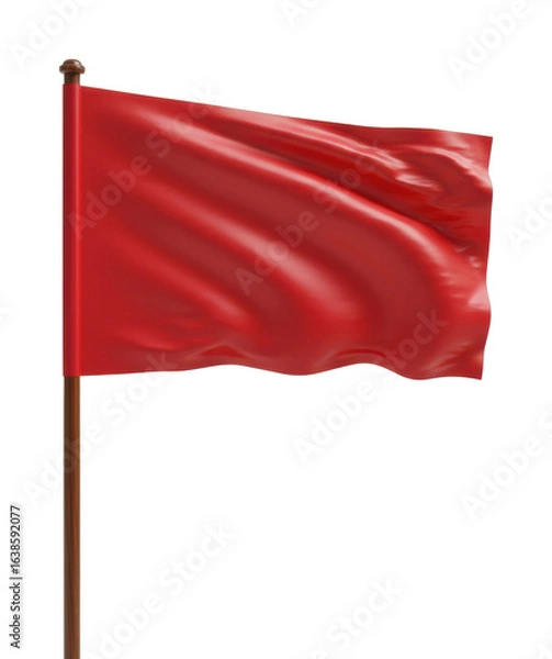 Fototapeta Waving red flag in focus outdoor setting symbolic gesture calm environment alert and warning concept. Cut out png