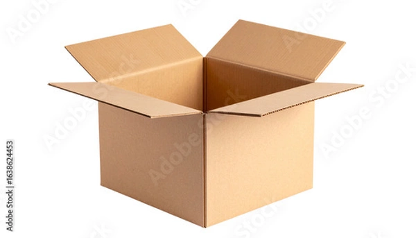 Fototapeta Open Cardboard Box PNG, Realistic Brown Packaging Container, Transparent Background, Shipping and Storage Icon