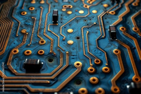 Fototapeta Close up view of computer components  exploring the intricacies of computer chips and technology