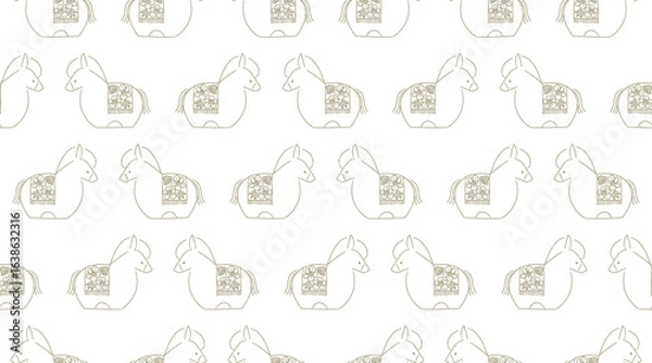 Fototapeta 年賀状素材　午（シームレスパターン / 干支 / 金線画）