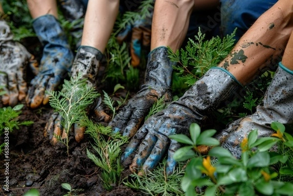 Fototapeta Community tree planting  nurturing nature through gardening and sustainable practices together