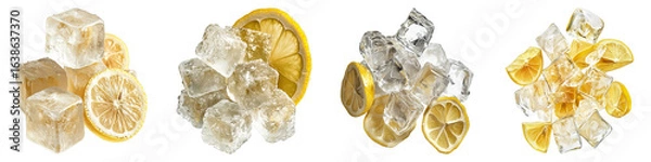 Obraz Four different types of ice cubes are shown, with a lemon