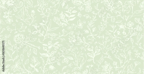 Fototapeta Botanical print pattern background in provance style, floral background. Pastel tones floral vintage style wallpaper in vector.