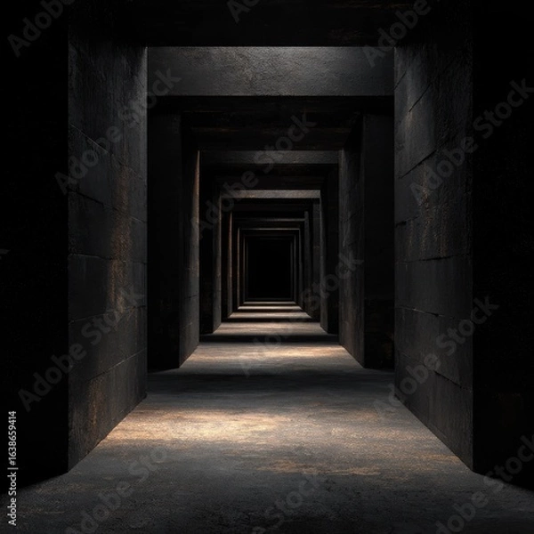 Obraz High-quality photo of abandoned tunnel corridor melancholic dark background. Generative AI technology.
