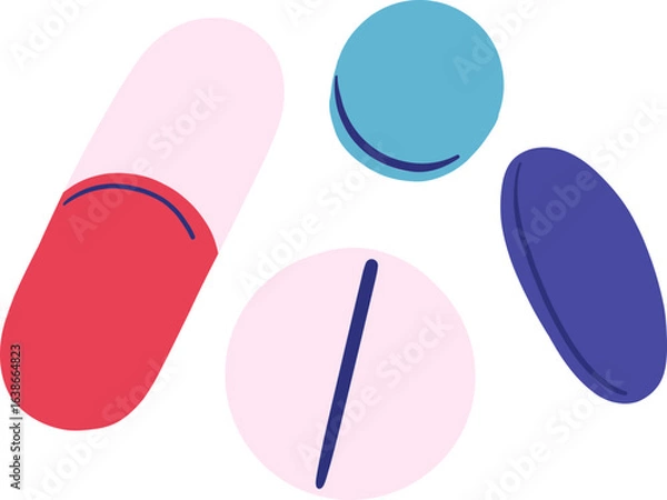 Obraz Flat Style Mixed Pills and Tablets Set