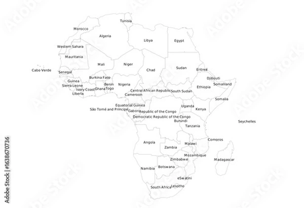 Obraz Minimalist Outline Map of Africa with Country Borders | Simple and Clean Line Art Vector for Modern Designs