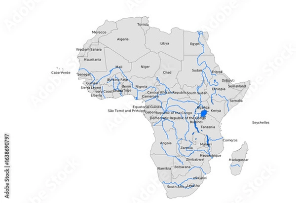 Obraz Physical Vector Map of Africa with Major Rivers & Borders | Topographic Asset for Education & Environmental Reports