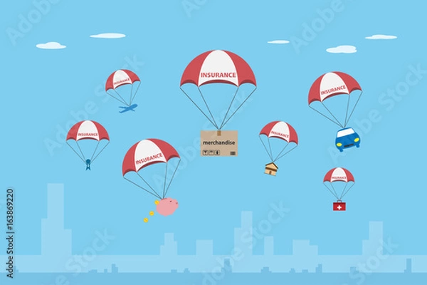 Fototapeta objects with insurance parachute, insurance and business concept