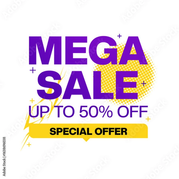 Fototapeta Mega sale banner design, special offer vector graphic with white background. vector eps 
