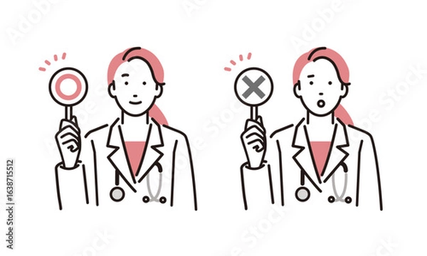 Obraz 丸とバツの札を持つ女性医師セット