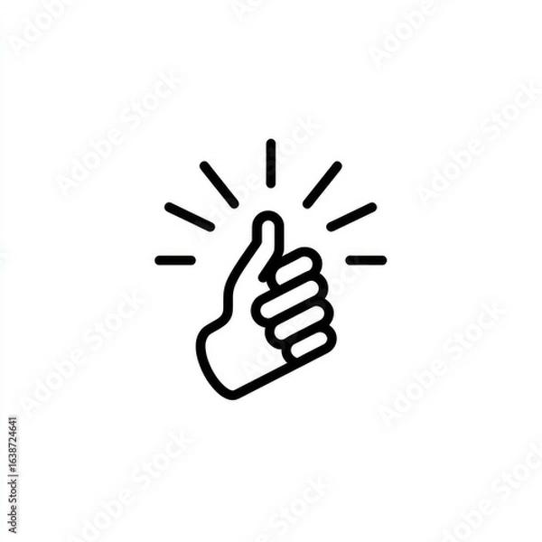 Fototapeta Simple black outline thumb up icon with radiating light effect