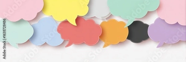Fototapeta Colorful speech bubbles layered on white background