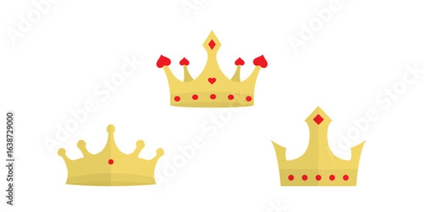 Fototapeta Set of Decorative Gold Crowns with Red Accents