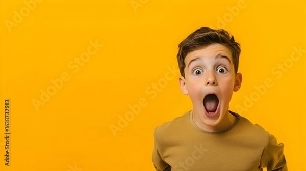 Fototapeta 感情豊かにショックを受けた少年のポートレート三 - Generative AI
