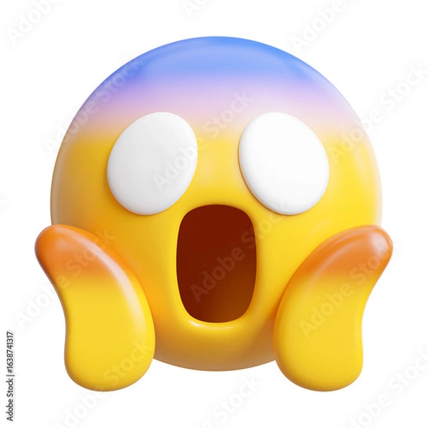 Fototapeta Screaming in Fear Emoji 3d – Horror & Fright Emoticon with Scared Face, Transparent PNG
