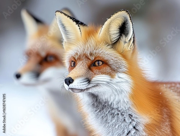 Obraz A winter fox portrait  sharp focus and soft background.