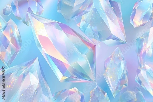 Obraz Abstract, iridescent crystals scattered on a light blue background