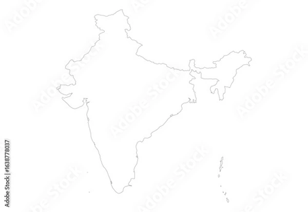 Obraz Minimalist Outline Map of India with Country Borders | Simple and Clean Line Art Vector for Modern Designs