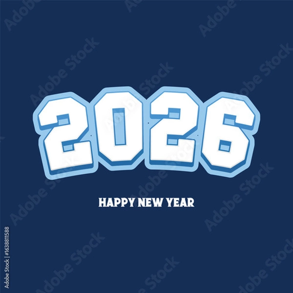 Fototapeta Happy new year 2026 with 3D numbers on soft baby blue background. New year 2026 greeting and celebration template