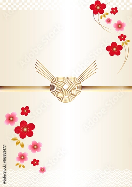 Obraz 結び切り あわじ結びの水引と梅