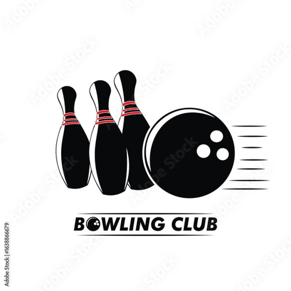 Obraz Bowling pins and ball icon vector. Three bowling pins with a ball icon isolated on a white background. Bowling skittles vector