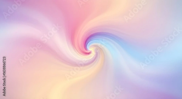 Fototapeta ​An abstract background with a soft, swirling vortex pattern in a delicate gradient of pastel pink, purple, yellow, and blue.