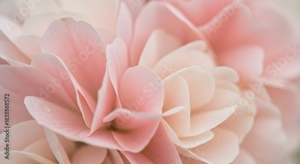 Fototapeta A close-up, soft-focus macro shot of a delicate, light pink flower with numerous petals and a gentle texture.