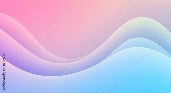 Fototapeta ​An abstract background featuring smooth, flowing waves in a pastel gradient of pink, purple, and blue.