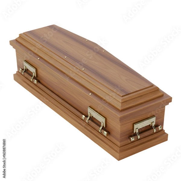 Fototapeta Detailed 3D Rendering of a Wooden Coffin Isolated on Transparent Background