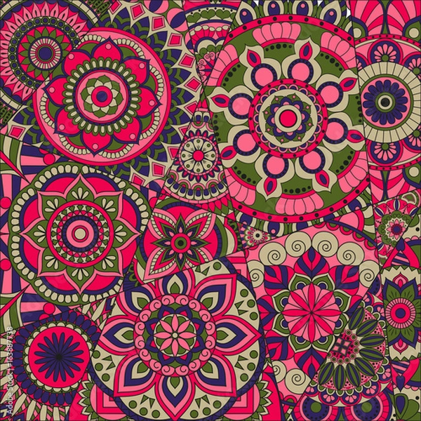 Obraz pattern with mandalas. Vintage decorative elements. Hand drawn background. Islam, Arabic, Indian, ottoman motifs.
