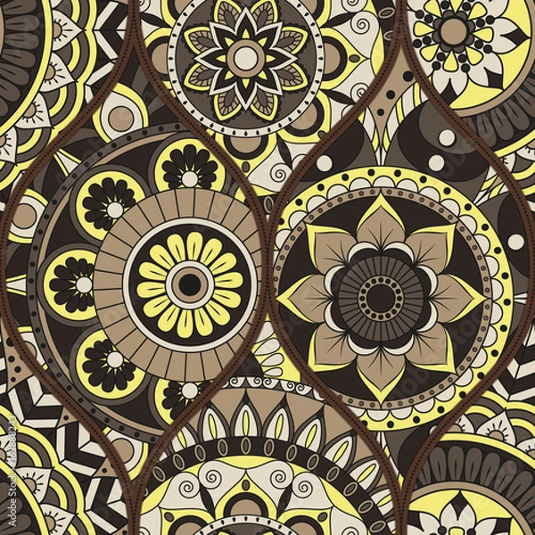 Fototapeta pattern with mandalas. Vintage decorative elements. Hand drawn background. Islam, Arabic, Indian, ottoman motifs.