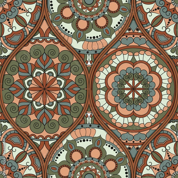 Fototapeta pattern with mandalas. Vintage decorative elements. Hand drawn background. Islam, Arabic, Indian, ottoman motifs.