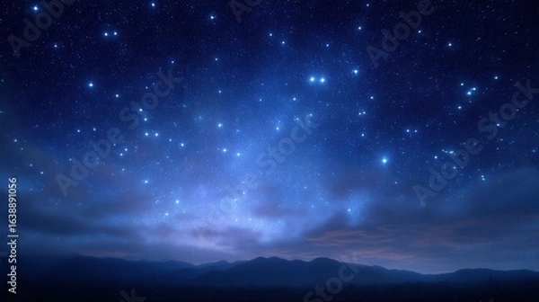 Fototapeta Celestial Canvas: a breathtaking tapestry of stars adorns the night sky, painting a scene of ethereal beauty, the vast expanse of the universe unfolds above, revealing a panorama of cosmic wonders. 