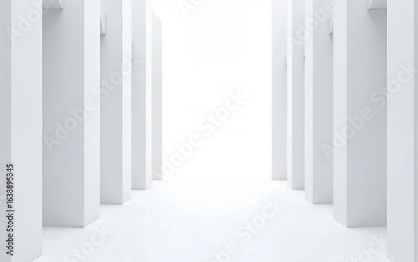 Fototapeta 3d render of white futuristic architecture, abstract structure with empty concrete floor. High quality