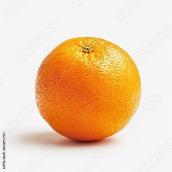 Fototapeta Single, ripe orange on white background