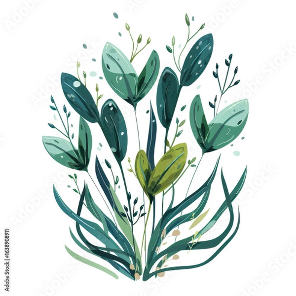 Fototapeta Elegant Green Leaves Arrangement with Detailed Botanical Design