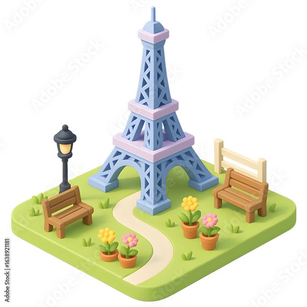 Obraz 3D Stylized Eiffel Tower Park in Isometric Low-Poly Style