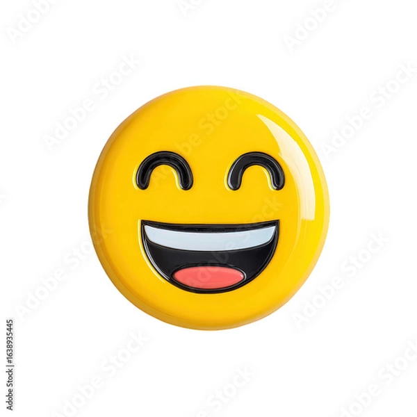 Fototapeta Bright Yellow Smiling Emoji Face with Happy Expression on Transparent Background