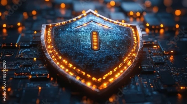 Fototapeta 3d illustration of data server on shield, concept data privacy, 3D illustration, hyper realistic illustration, illustration