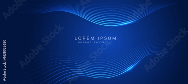 Fototapeta Elegant blue gradient background with smooth glowing wave lines, perfect for technology, digital, or corporate design.